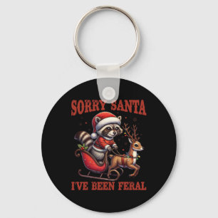 Sorry Santa I've Been Feral Funny Raccoon Xmas Lig Key Ring