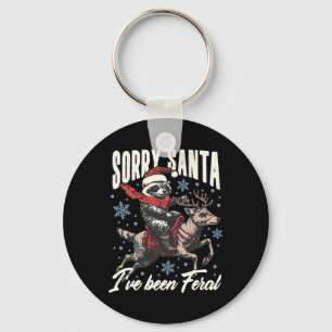 Sorry Santa I've Been Feral Raccoon Reindeer Chris Key Ring