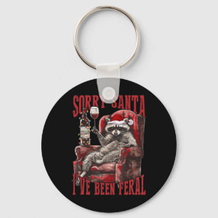 Sorry Santa I've Been Feral Racoon Santa Xmas  Key Ring
