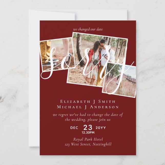 SORRY! Wedding Postponement Change of Date PHOTO (Front)