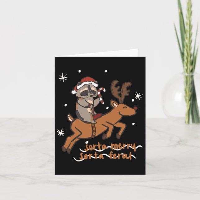 Sorta Merry Sorta Feral Funny Racoon Christmas Xm Card (Front)