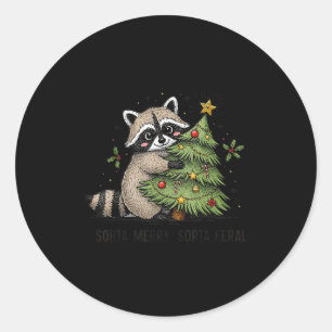 Sorta Merry Sorta Feral Funny Xmas Raccoon Cute An Classic Round Sticker