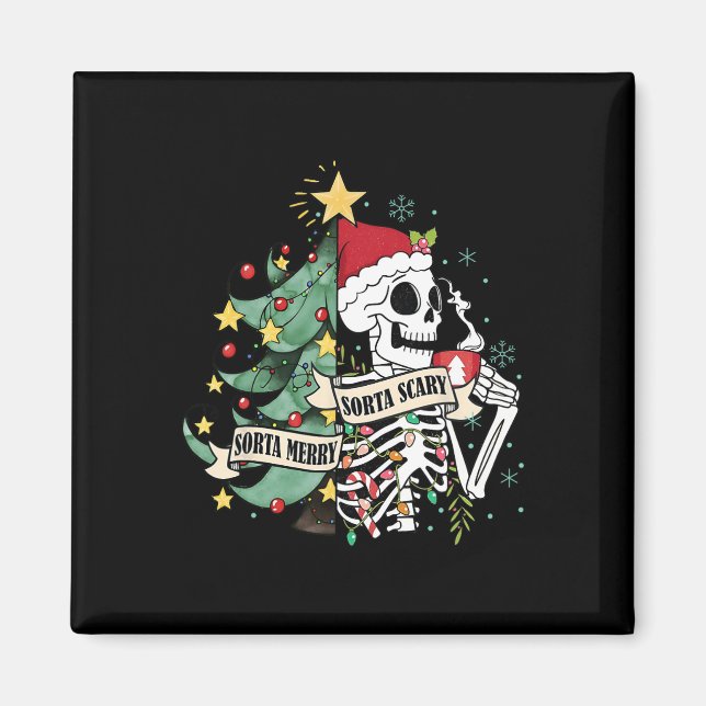 Sorta Merry Sorta Scary Skeleton Snow Christmas Xm Magnet (Front)