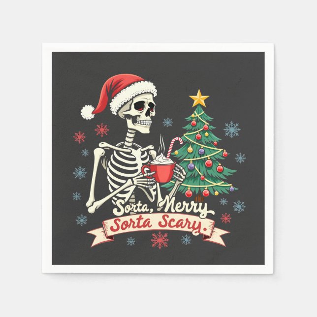 Sorta Merry Sorta Scary Spooky Skeleton Xmas  Napkin (Front)