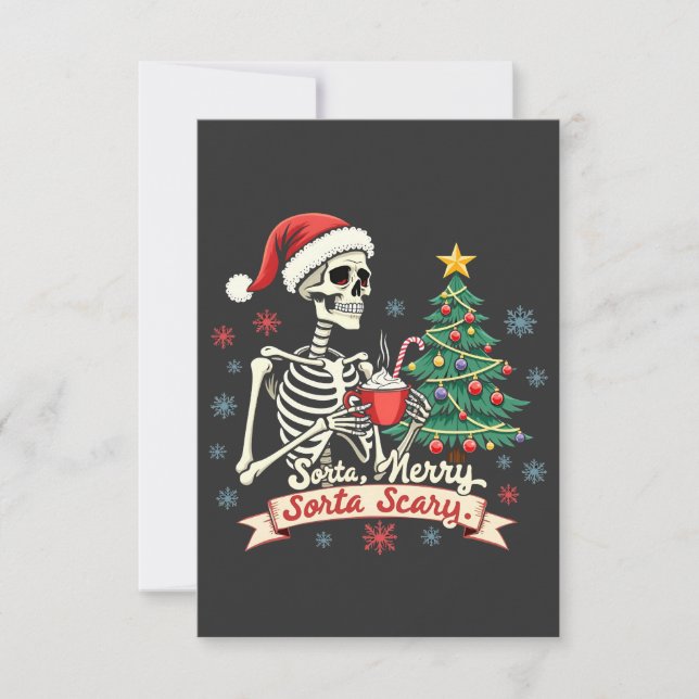 Sorta Merry Sorta Scary Spooky Skeleton Xmas  Thank You Card (Front)
