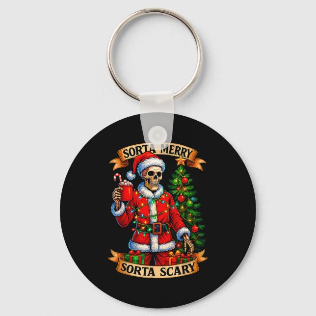 Sorta Merry Sorta Y Christmas Funny Skeleton Xmas  Key Ring (Front)
