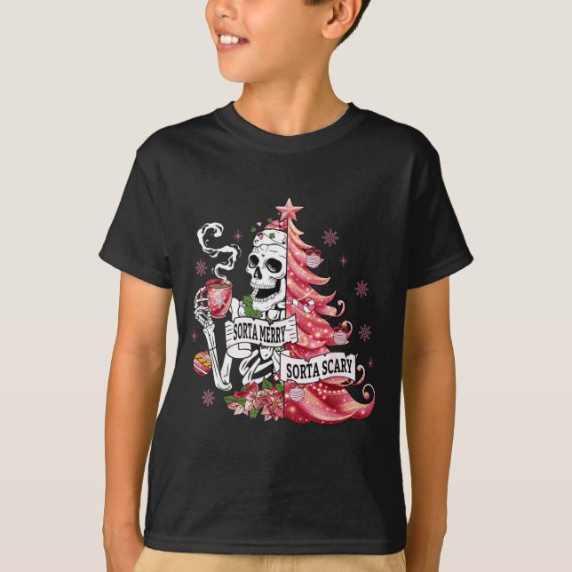 Sorta Merry Sorta Y Funny Skeleton Christmas  T-Shirt (Front)