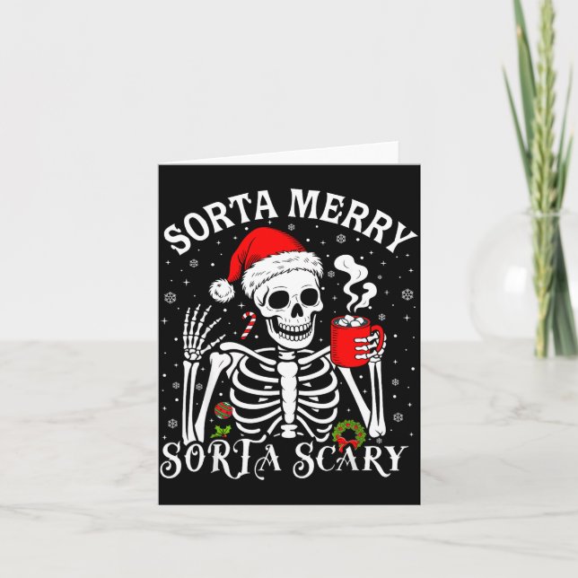 Sorta Merry Sorta Y Retro Skeleton Hot Cocoa Chris Card (Front)
