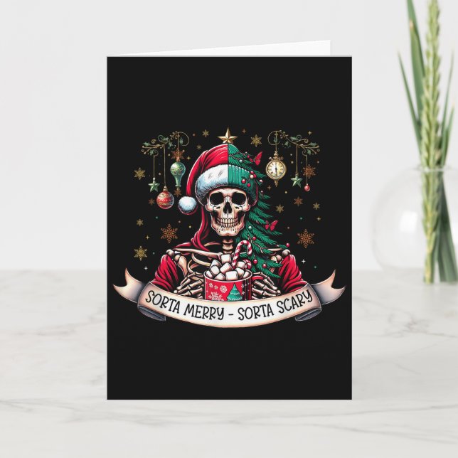 Sorta Merry Sorta Y Skeleton Hot Cocoa Christmas P Card (Front)