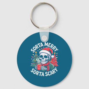 Sorta Merry Sorta Y Skeleton With Santa Hat Key Ring