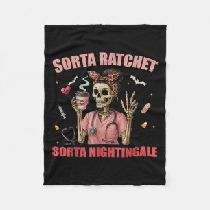 Sorta Ratchet Sorta Nightingale Skeleton Nurse Hal Fleece Blanket