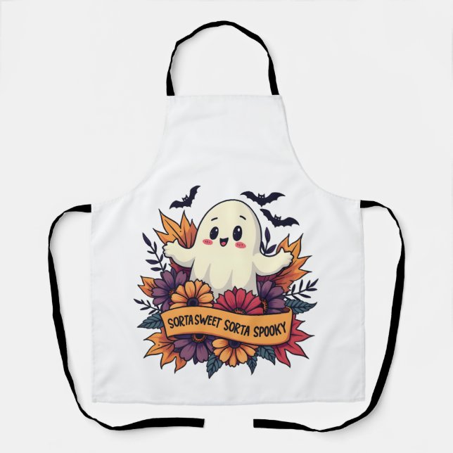 Sorta Sweet Sorta Spooky Halloween Ghost Fall Love Apron (Front)