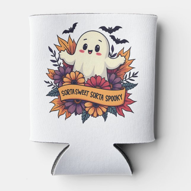 Sorta Sweet Sorta Spooky Halloween Ghost Fall Love Can Cooler (Front)