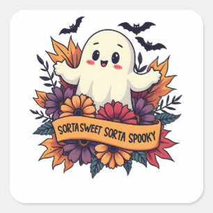 Sorta Sweet Sorta Spooky Halloween Ghost Fall Love Square Sticker
