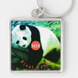 SOS Giant Panda Porte-clés carré premium - grand Key Ring