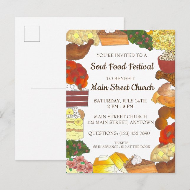 Soul Food Festival Event Southern Cuisine Cooking Invitation Postcard (Front/Back)