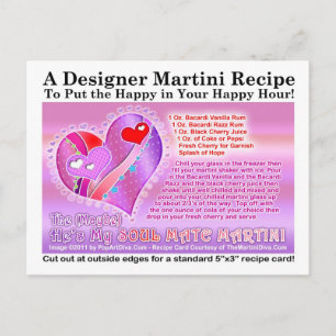 Soul Mate Valentine Martini Recipe Postcard