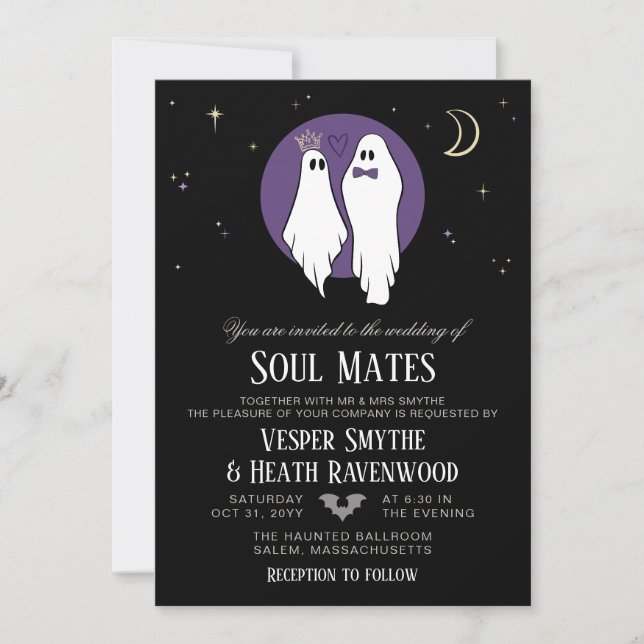 Soul Mates Haunted Ghost Halloween Wedding Invitation (Front)