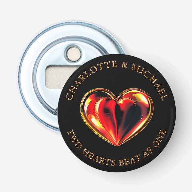 Soul Mates Two Hearts Beat As One Valentine Name Bottle Opener (Front)
