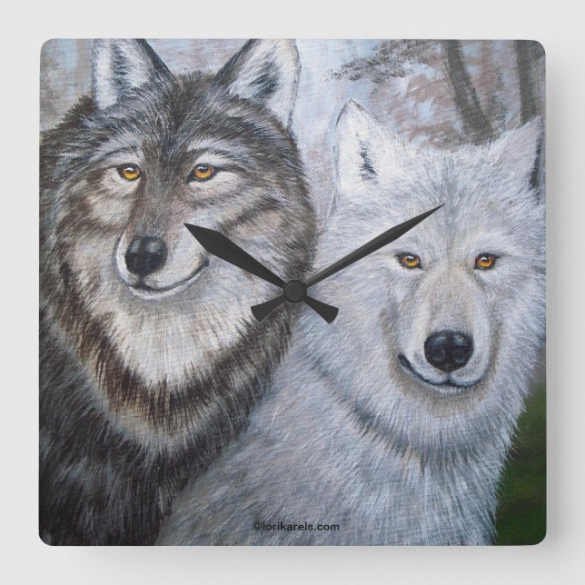 Soul Mates Wolves Wall Clock art of Lori Karels (Front)