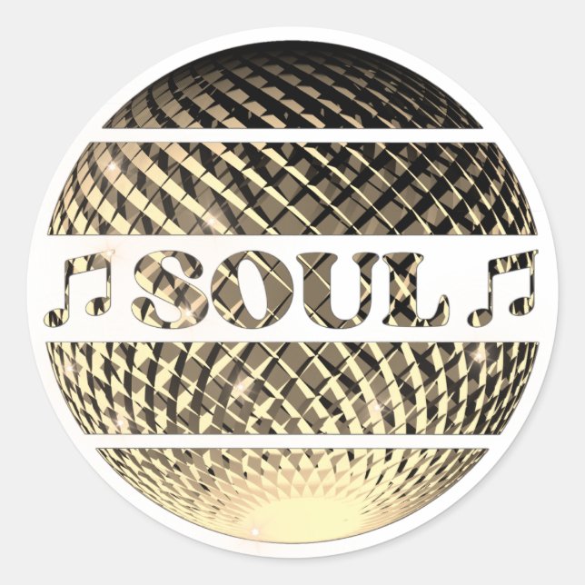 Soul music disco ball gold classic round sticker (Front)