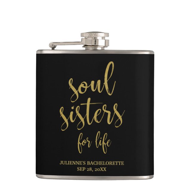 Soul Sisters for Life Glitter Bachelorette Hip Flask (Front)