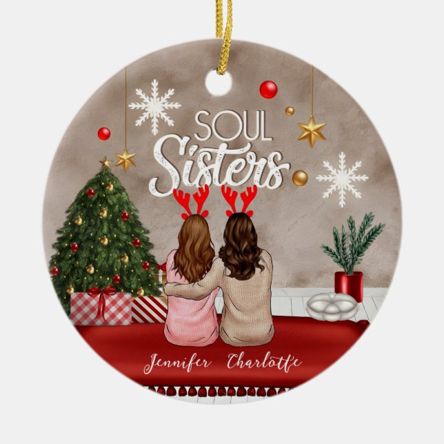 Soul Sisters Personalised Best Friends Xmas Ceramic Tree Decoration (Front)