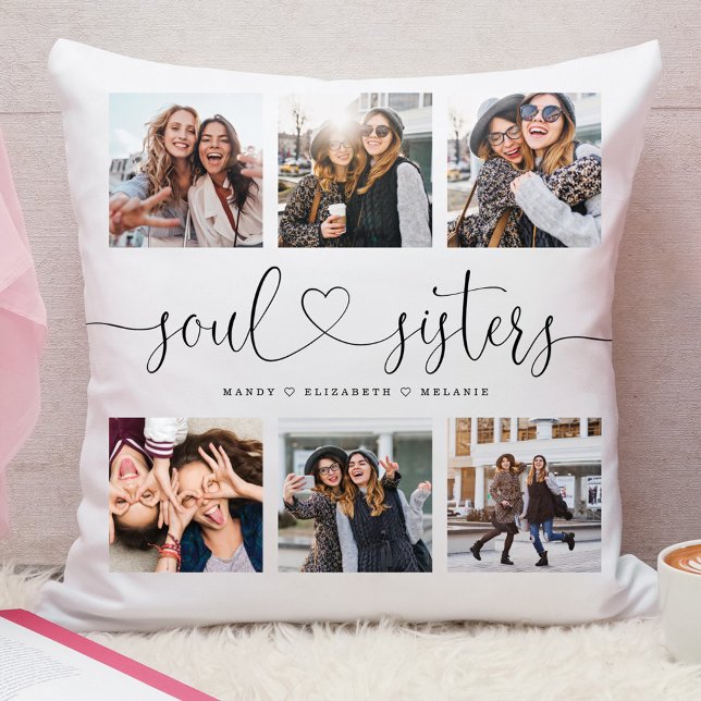 Soul Sisters Script Best Friends Photo Collage Cushion (Creator Uploaded)