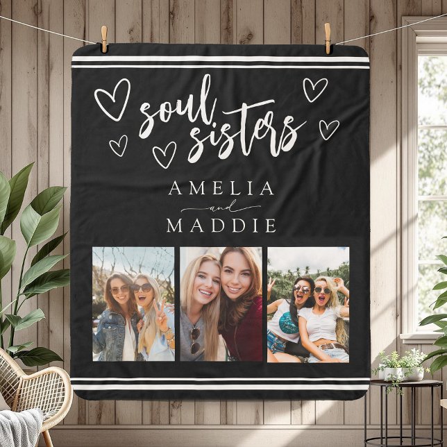 Soul Sisters Three Photo Black and White Sherpa Blanket (Soul Sisters Three Photo Black and White Sherpa Blanket)