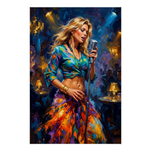 Soulful Jazz Vocalist - Impressionist Oil Paint Poster