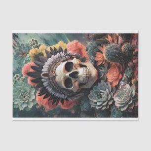 Soulful Warrior, Mative American Goth Skull Tissue Paper