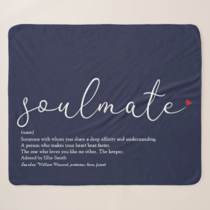 Soulmate Definition Elegant Script Love Heart Blue Sherpa Blanket