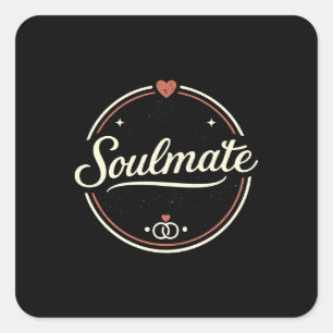 Soulmate Retro Love Minimal (Dark) Couple Matching Square Sticker