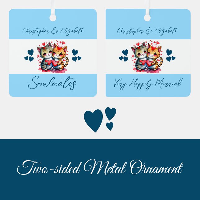 Soulmates cute cats happily married blue metal tree decoration (Creator Uploaded)