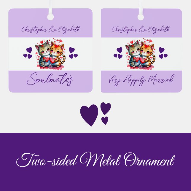 Soulmates cute cats happily married purple metal tree decoration (Creator Uploaded)