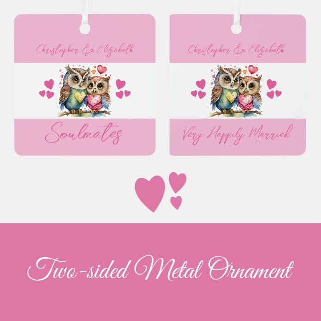 Soulmates cute owls happily married pink metal tree decoration (Creator Uploaded)