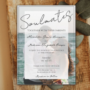 Soulmates Photo Wedding Invitation   White Overlay