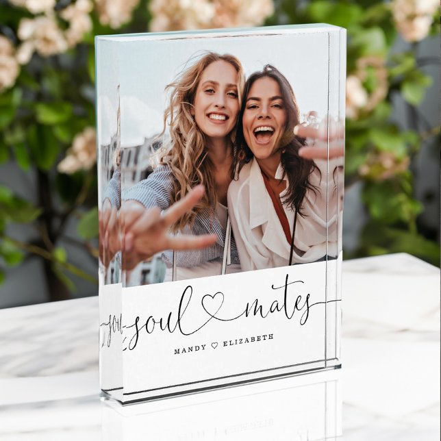 Soulmates Script Best Friends Gift Photo Keepsake Block (Soulmates Script Best Friends Gift Photo Keepsake)