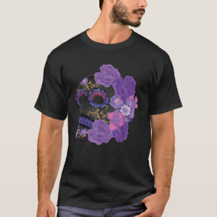 Souls Day Muertos Day Of Dead Purple Floral Sugar T-Shirt