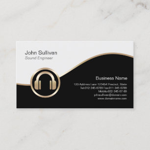 Sound Engineer Business Card Gold Headphones Icon