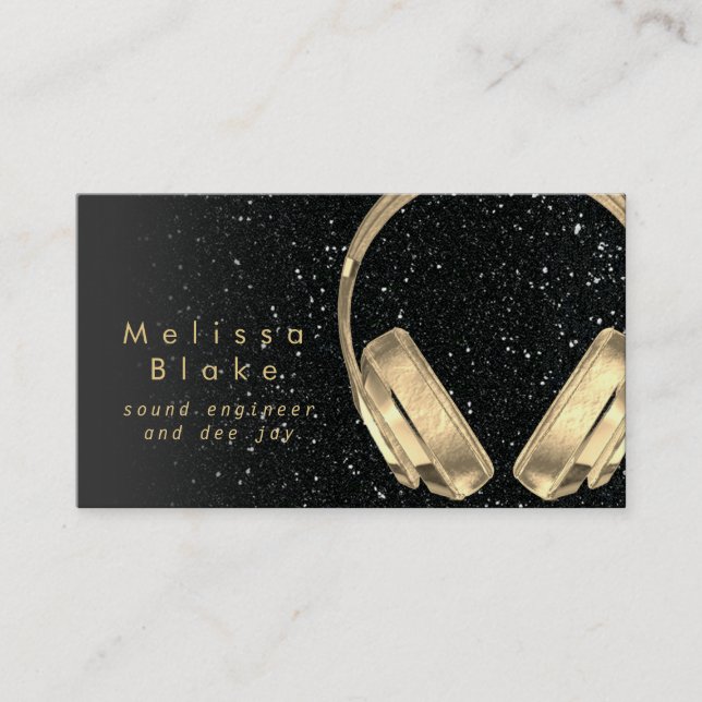 sound engineer dee jay faux black glitter business card (Front)
