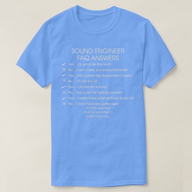 Sound Engineer FAQ Answers Funny Audio Engineer De T-Shirt (Design Front)