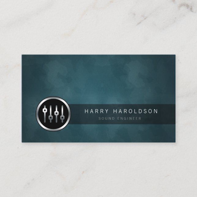 Sound Engineer Volume Sliders Grunge Business Card (Front)