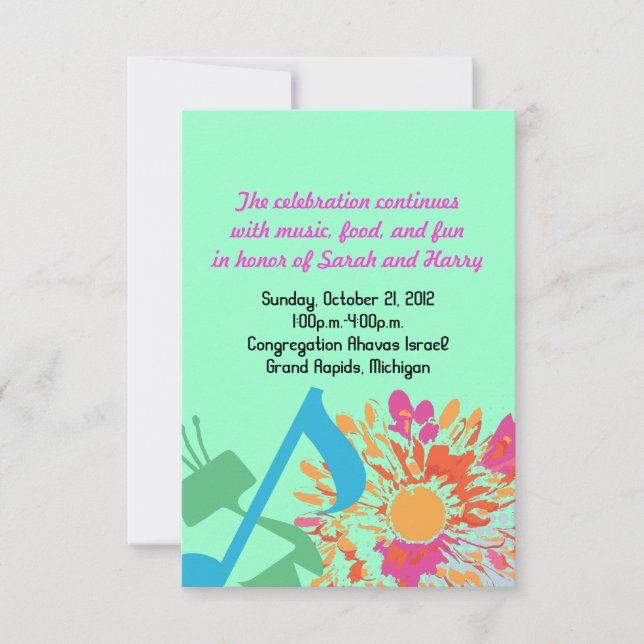 SOUND OF THE TORAH FLOWER Bat Mitzvah Party Card (Front)