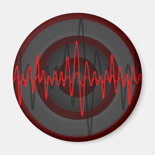 Sound Red Dark fridge magnet round (Front)