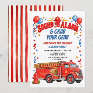 Sound the Alarm Fire Truck Birthday Grab Your Gear Invitation
