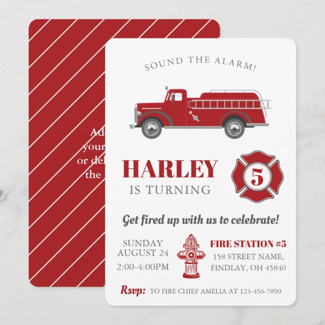 Sound the Alarm Fire Truck Birthday Party Any Age Invitation (Front/Back)