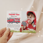 Sound the Alarm Fire Truck Birthday Photo Thank You Card<br><div class="desc">Sound the Alarm Fire Truck Birthday Photo Thank You Card Get ready to Sound the Alarm and celebrate your little firefighter's big day! Featuring a heroic dalmatian dog firefighter and a blazing fire truck, they set the stage for an action-packed celebration. The detailed design will ignite the excitement in your...</div>