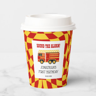 Sound The Alarm Fire Truck Checkered Birthday Paper Cups