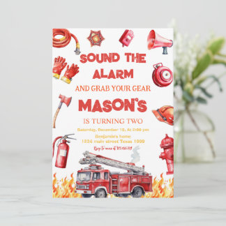 Sound the alarm Fire truck Firefighter Birthday Invitation